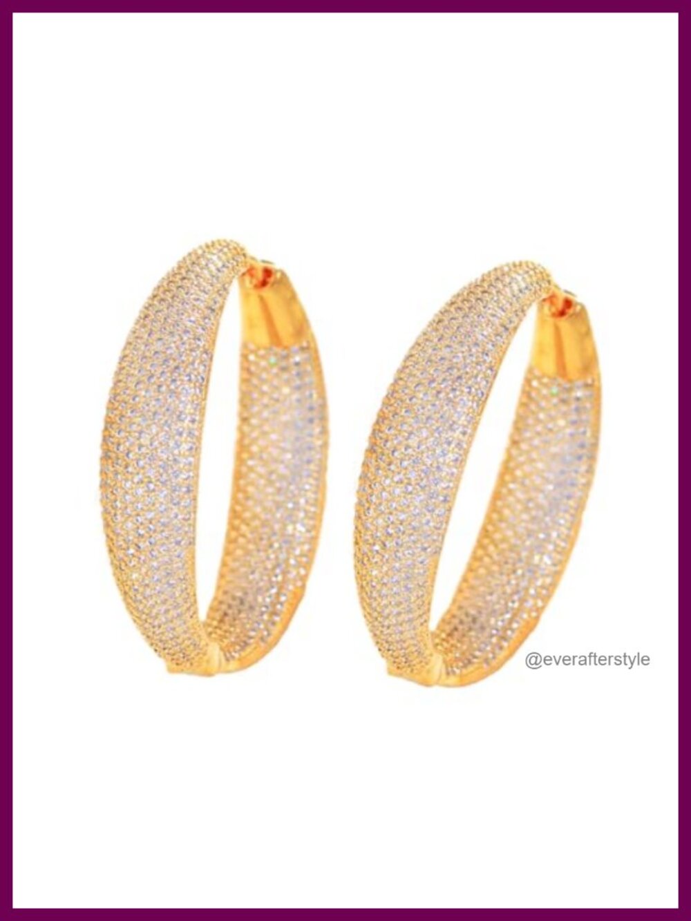 White Gold Plated Cubic Zirconia Large Round Hoop Earrings, 532 Crystal Paved,